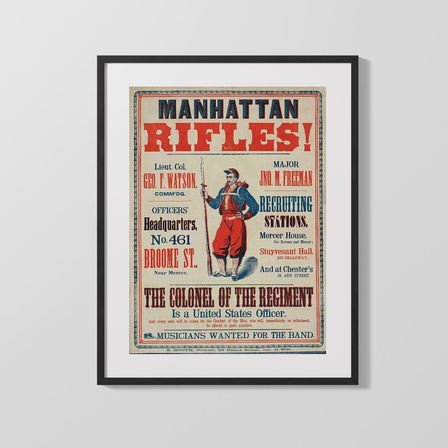 Vintage War Poster - Civil War Recruitment Oosters Mathattan Rifles