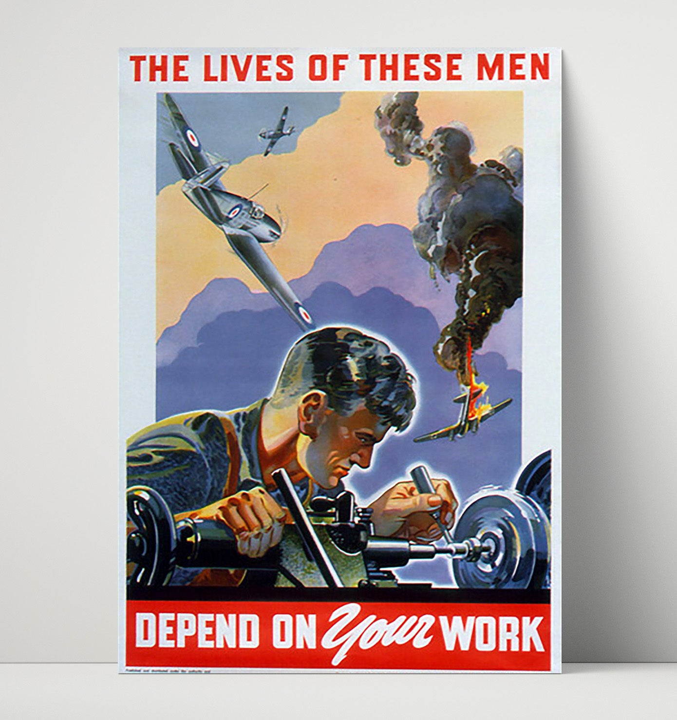 Vintage War Poster - Defense Work - Lives Depend on You Vintage War Wall Art - 16x20 Unframed Print