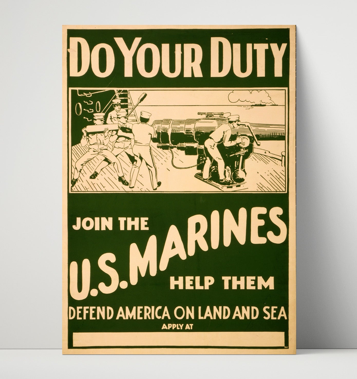 Vintage War Poster - Do Your Duty Join the Marines Vintage War Wall Art - 16x20 Unframed Print