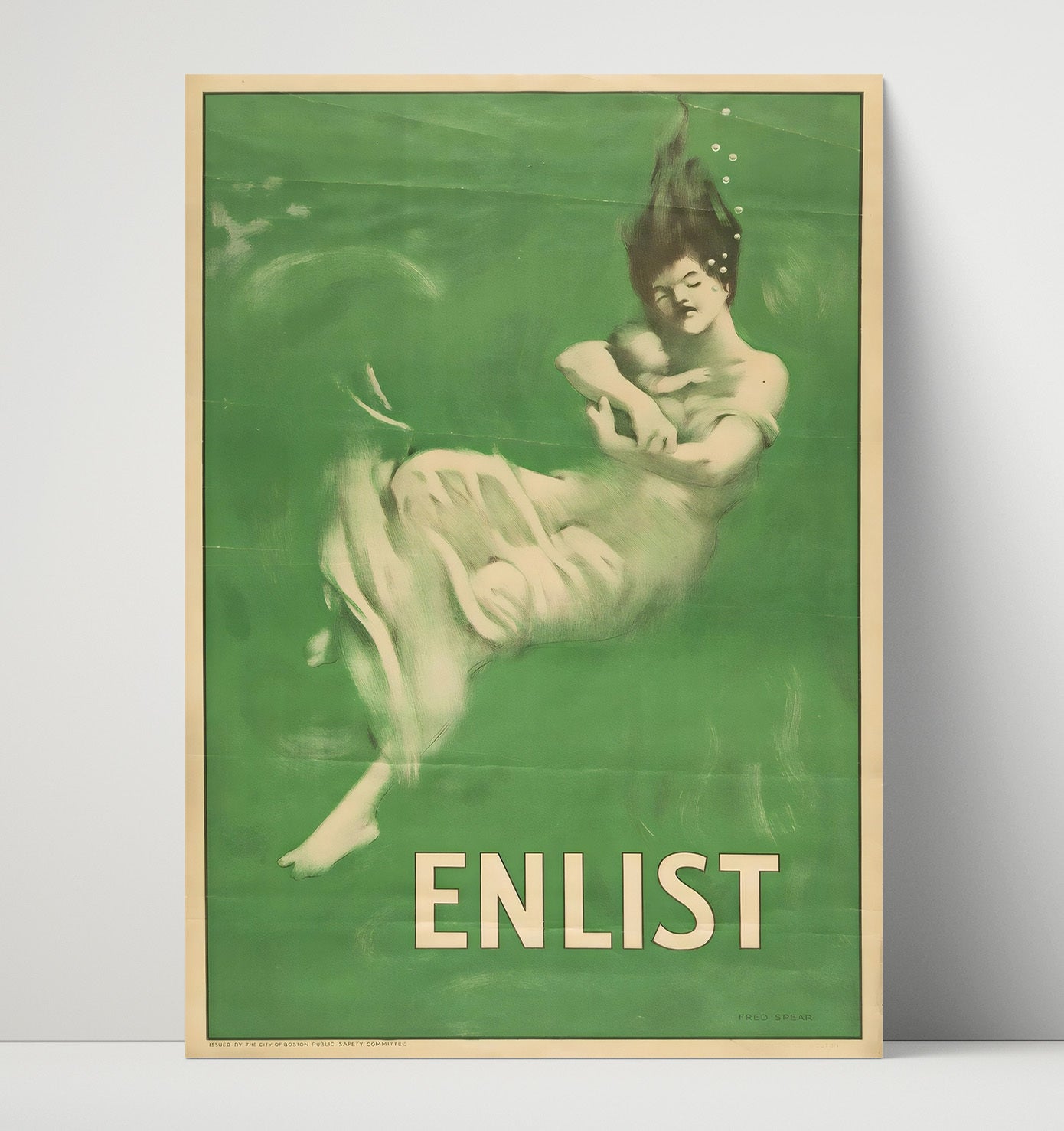 Vintage War Poster - Enlist - Drowning Figure Vintage War Wall Art - 16x20 Unframed Print