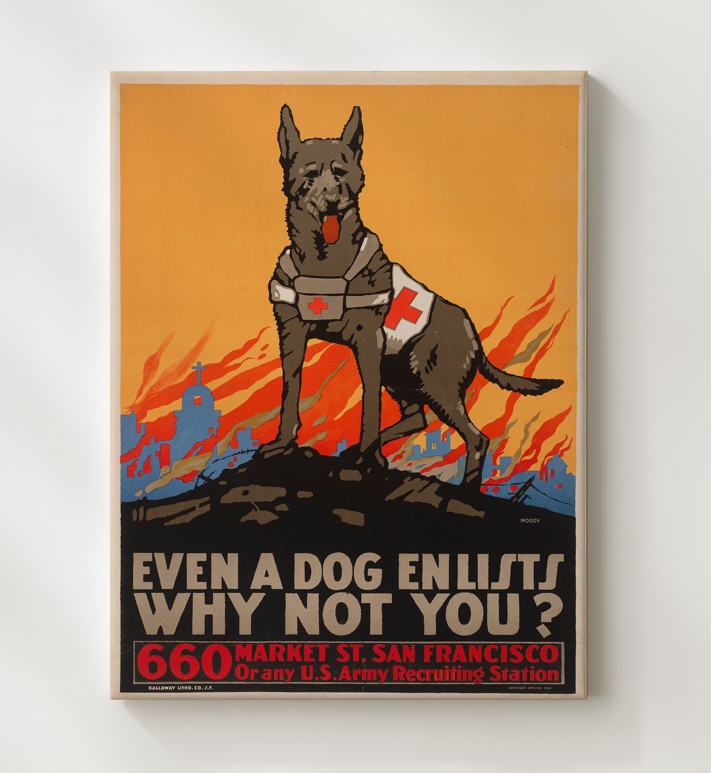 Even a Dog Enlists Why Not You vintage war poster canvas wall art 20x24 Canvas