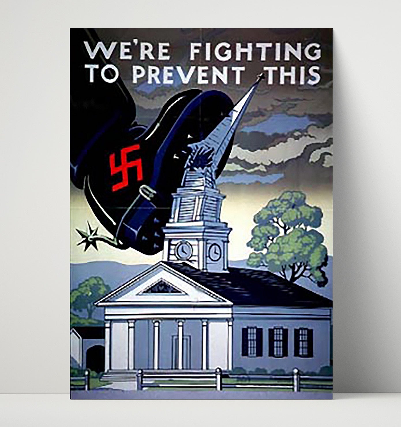 Vintage War Poster - Fighting to Prevent - Stomp the Swastika Vintage War Wall Art - 16x20 Unframed Print