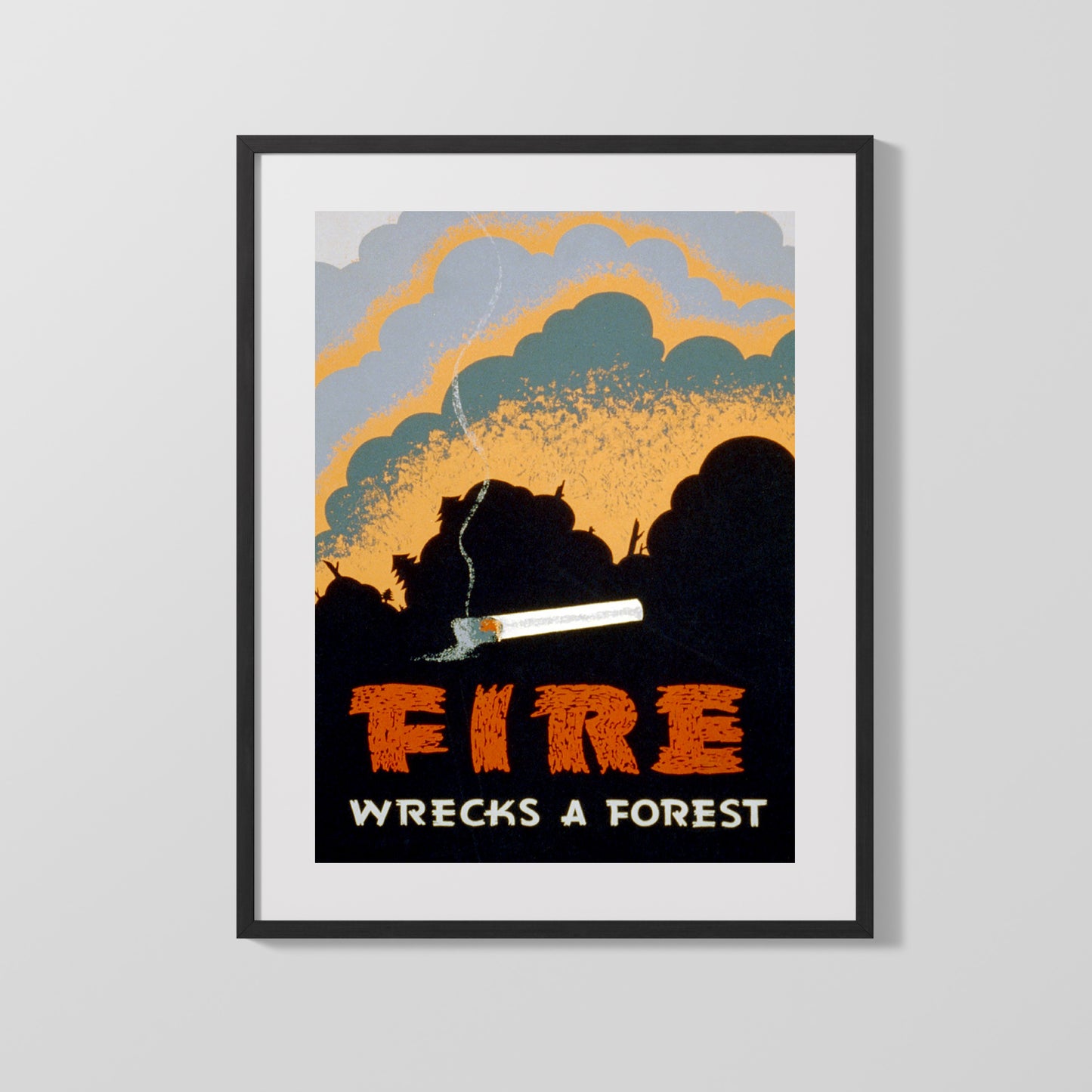 Vintage War Poster - Fire Wrecks a Forest - Dont Let a Spark Win the Battle
