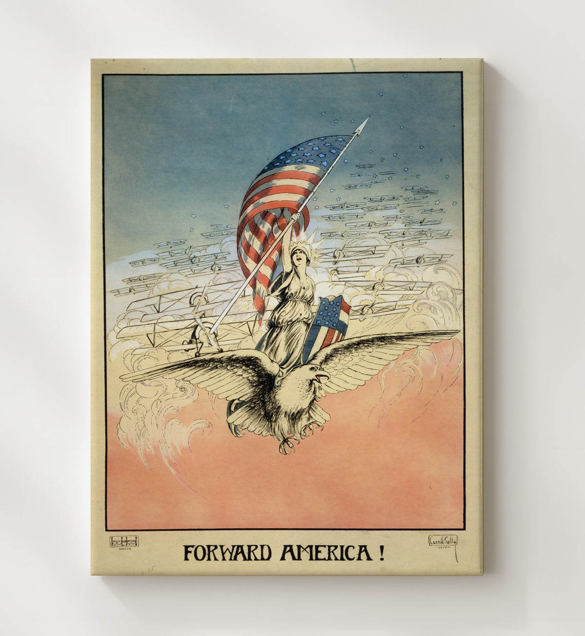 Forward America World War I vintage war poster canvas wall art 20x24 Canvas