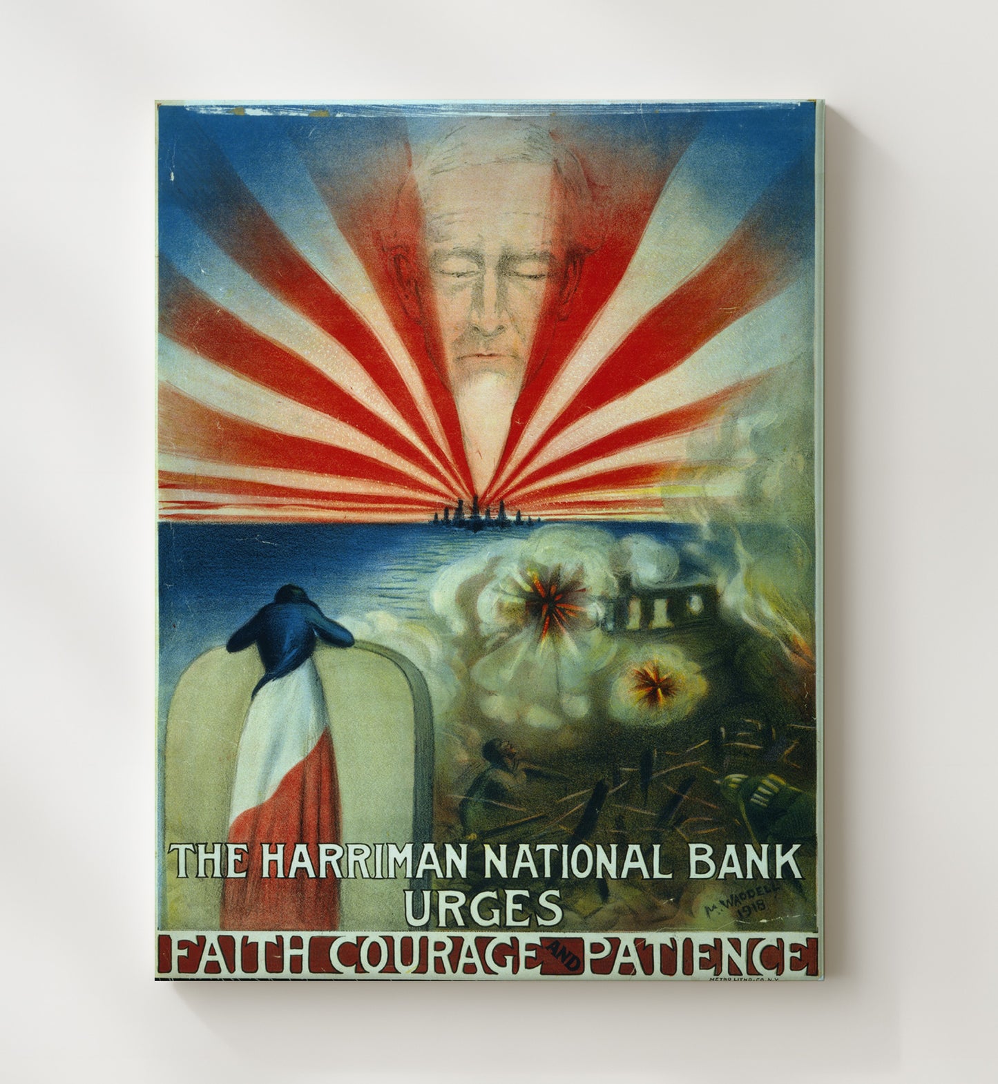 Harriman National Bank Faith Courage Patience vintage war poster canvas wall art 20x24 Canvas