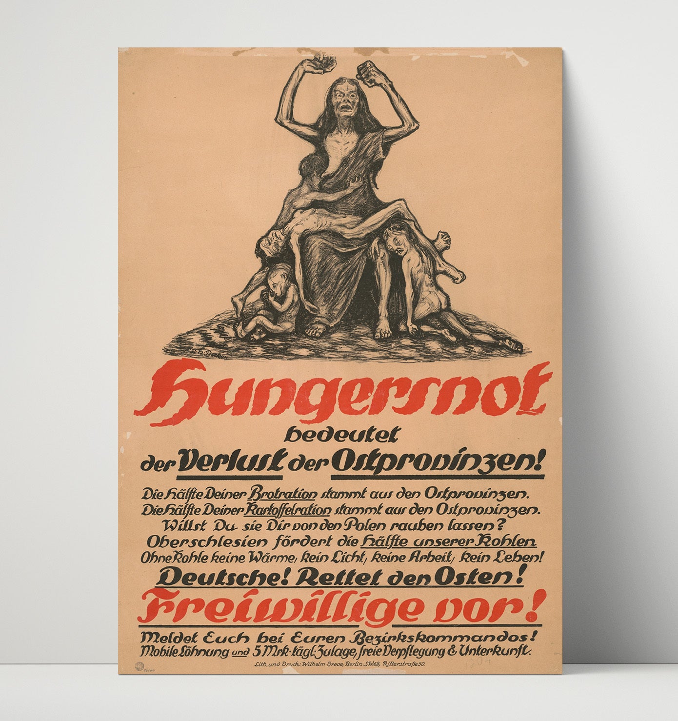 Vintage War Poster - Hungernot Vintage War Wall Art - 16x20 Unframed Print