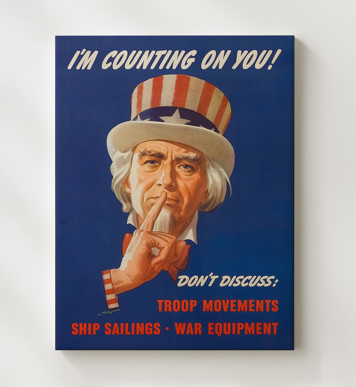 Im Counting on You Don't Discuss vintage war poster canvas wall art 20x24 Canvas