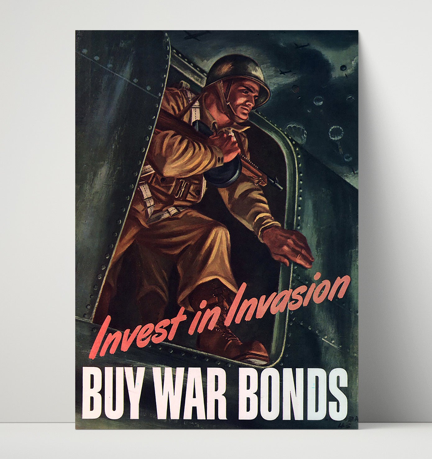 Vintage War Poster - Invest In Invasion Buy War Bonds Vintage War Wall Art - 16x20 Unframed Print