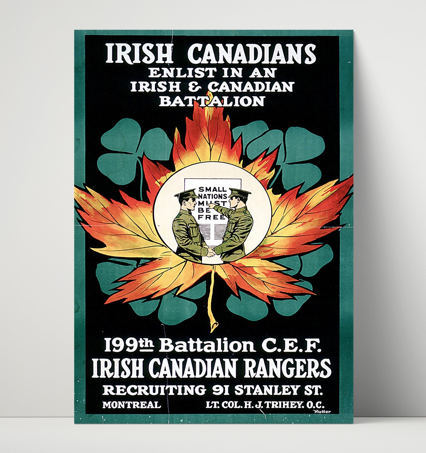 Irish Canadian Battalion 199th war poster wall art 16x20 Unframed Print