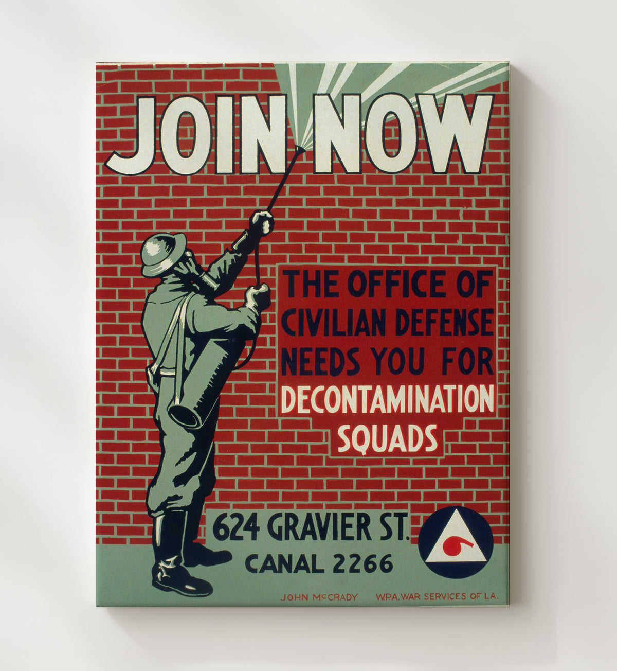 Join Now Civilian Defense Decontamination Squads vintage war poster canvas wall art 20x24 Canvas