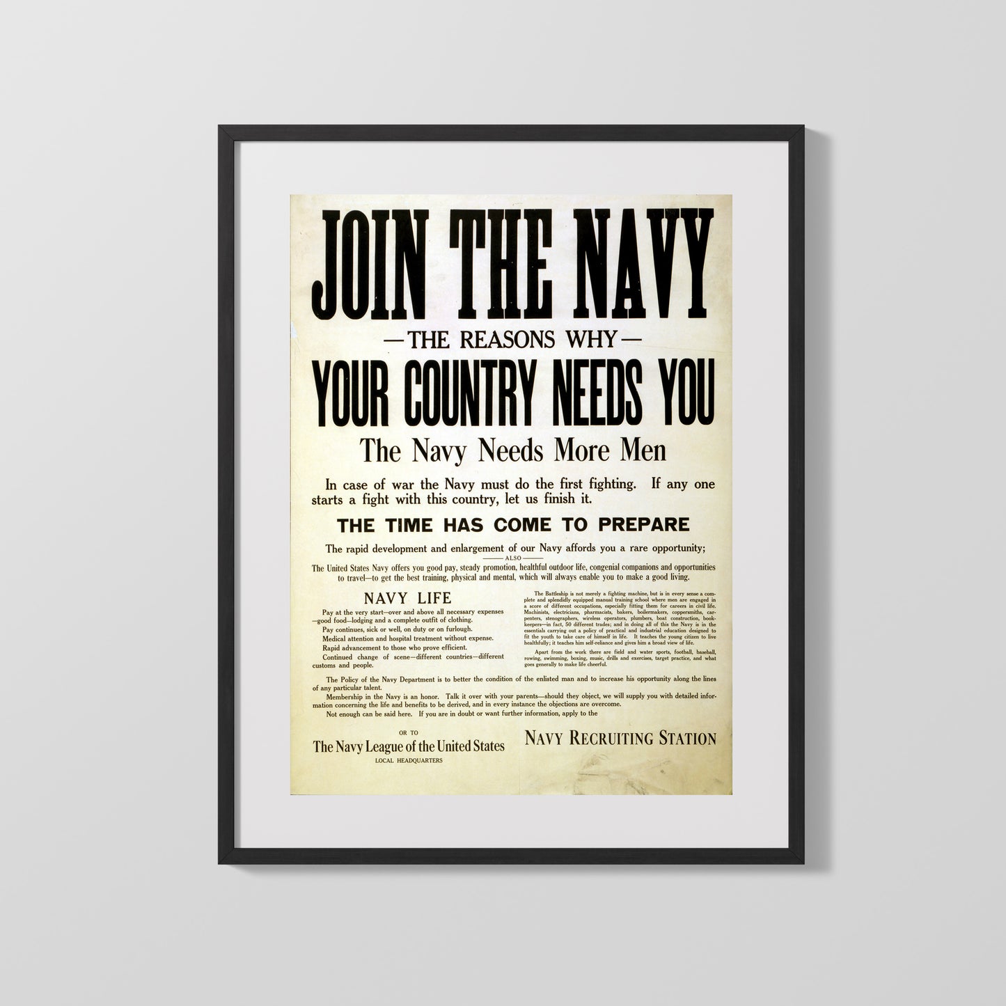 Vintage War Poster - Join The Navy Reasons Your Country Needs You