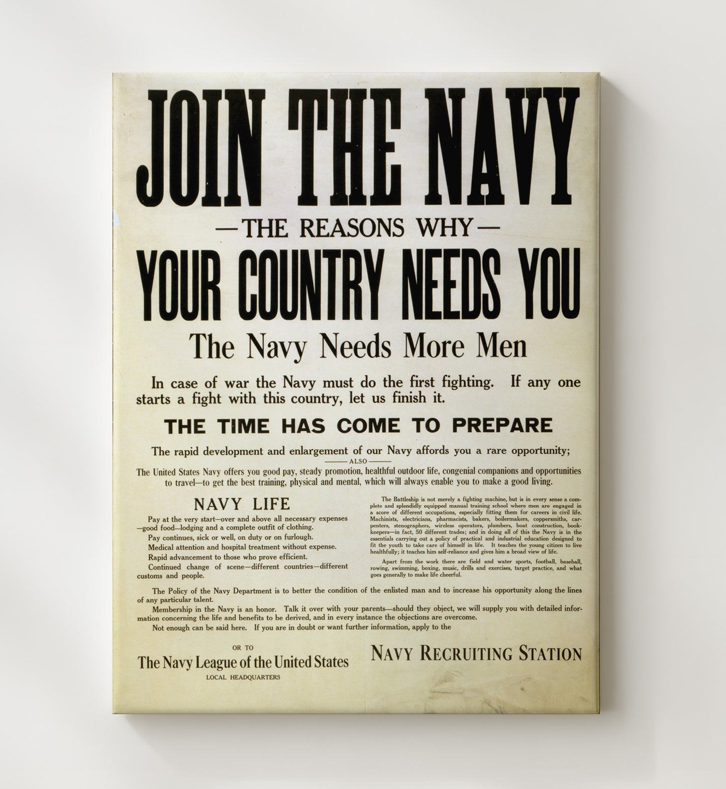 Join The Navy Reasons Your Country Needs You vintage war poster canvas wall art 20x24 Canvas