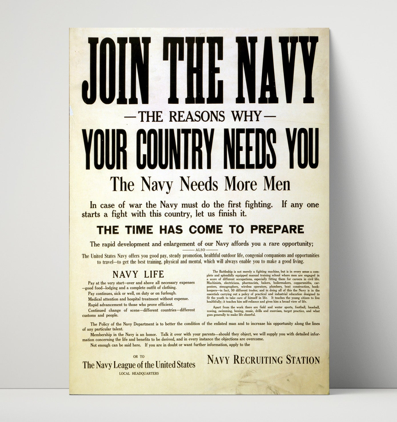 Vintage War Poster - Join The Navy Reasons Your Country Needs You Vintage War Wall Art - 16x20 Unframed Print