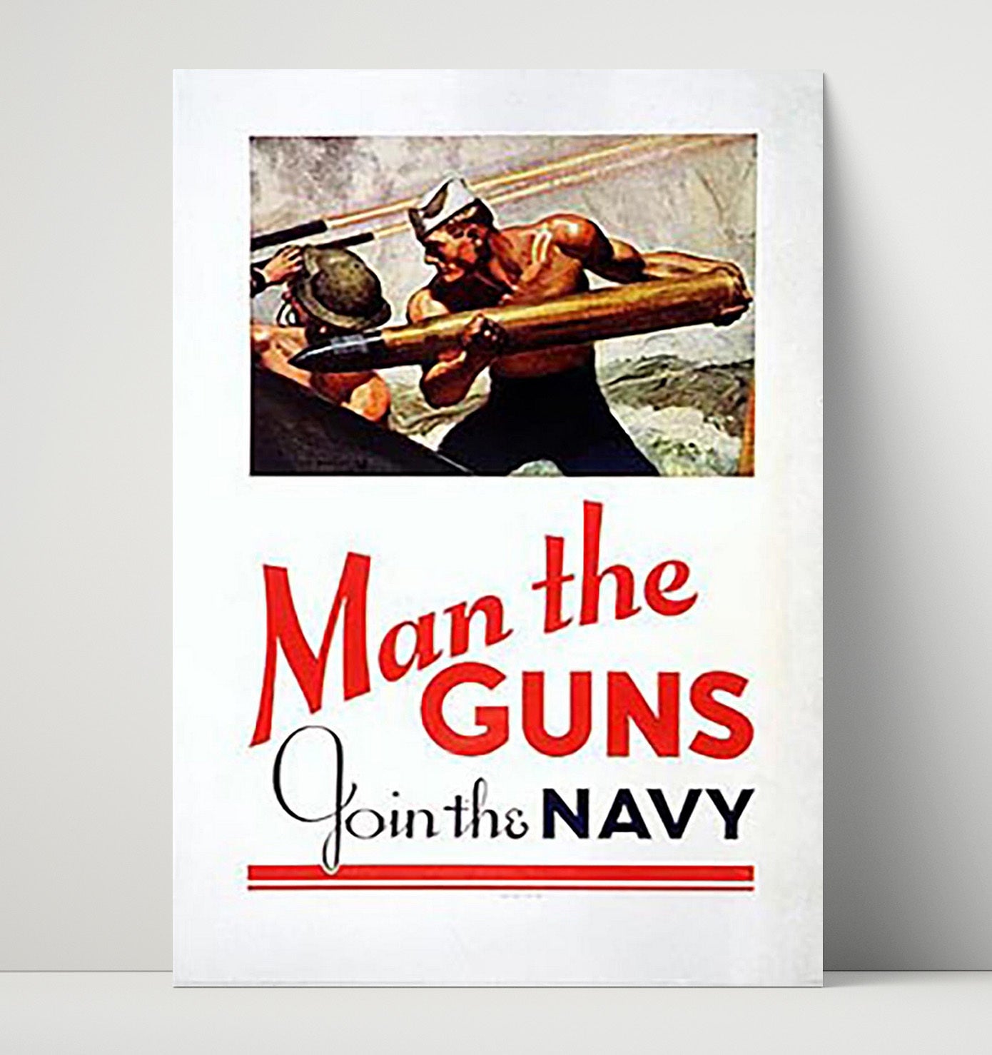 Man the Guns - Navy Might war poster wall art 16x20 Unframed Print