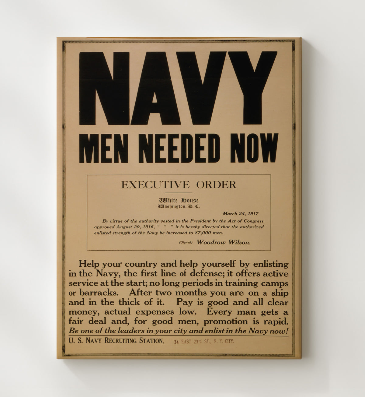 Navy - Men Needed Now Executive Order vintage war poster canvas wall art 20x24 Canvas