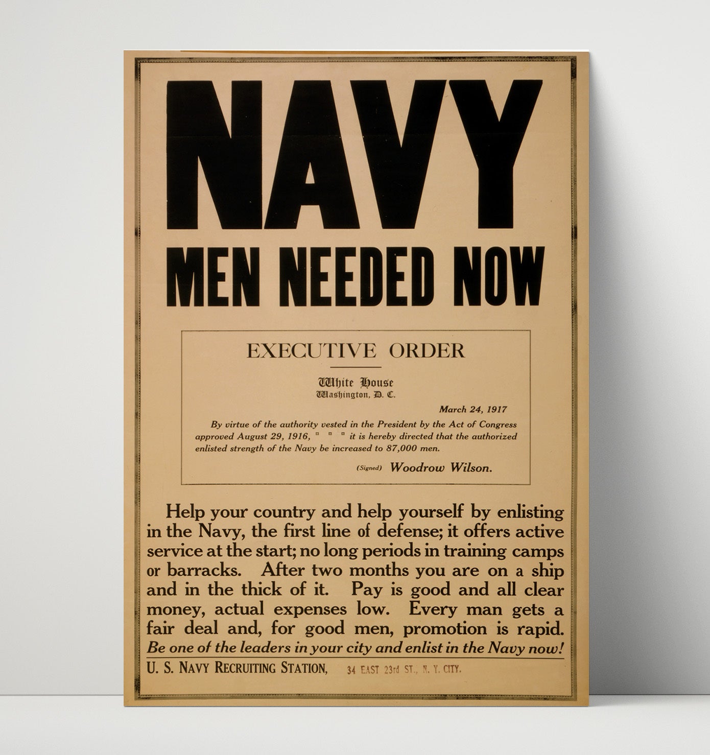 Navy - Men Needed Now Executive Order war poster wall art 16x20 Unframed Print