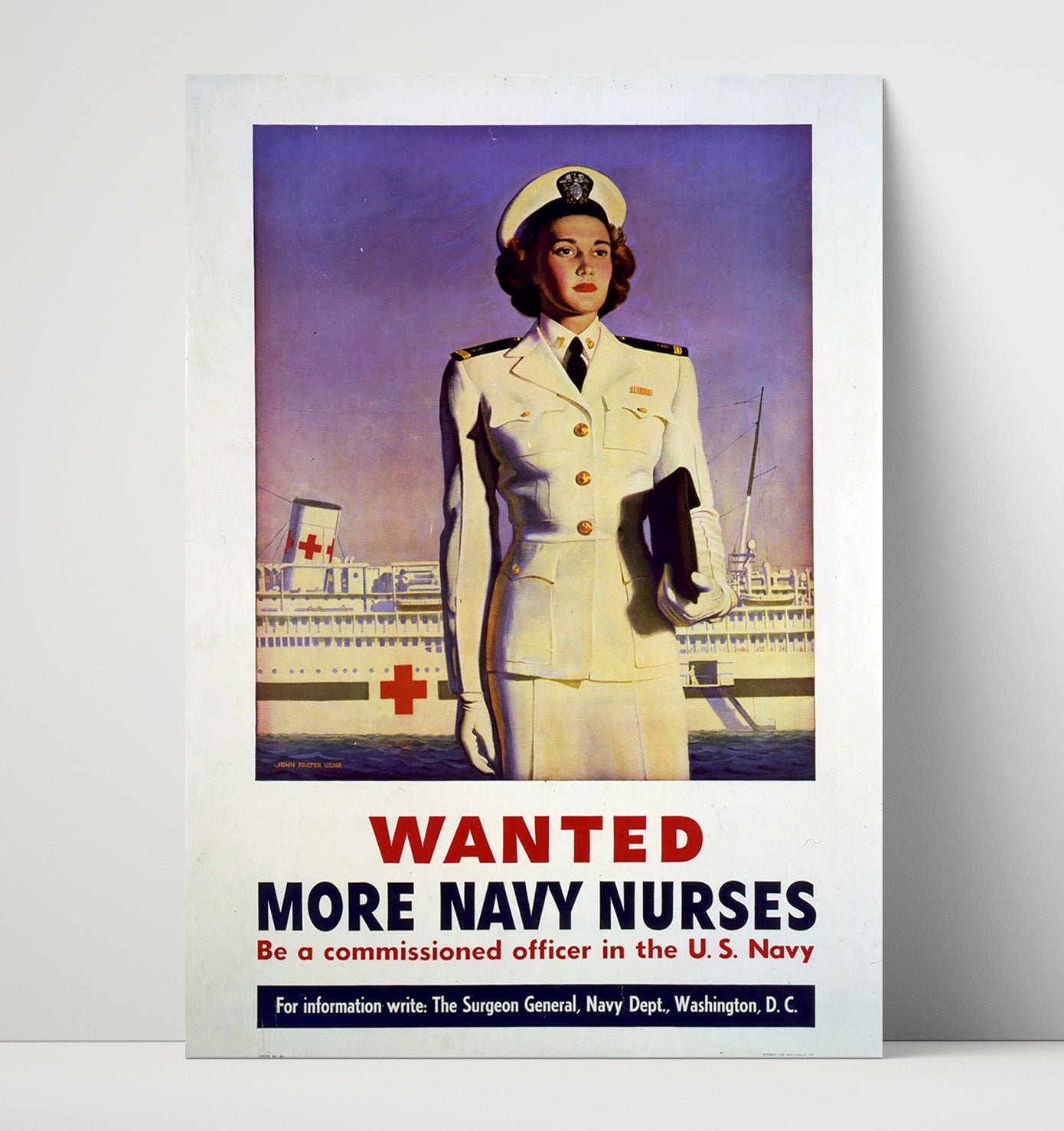 Vintage War Poster - Navy Nurses Wanted - Healing Heroes Vintage War Wall Art - 16x20 Unframed Print