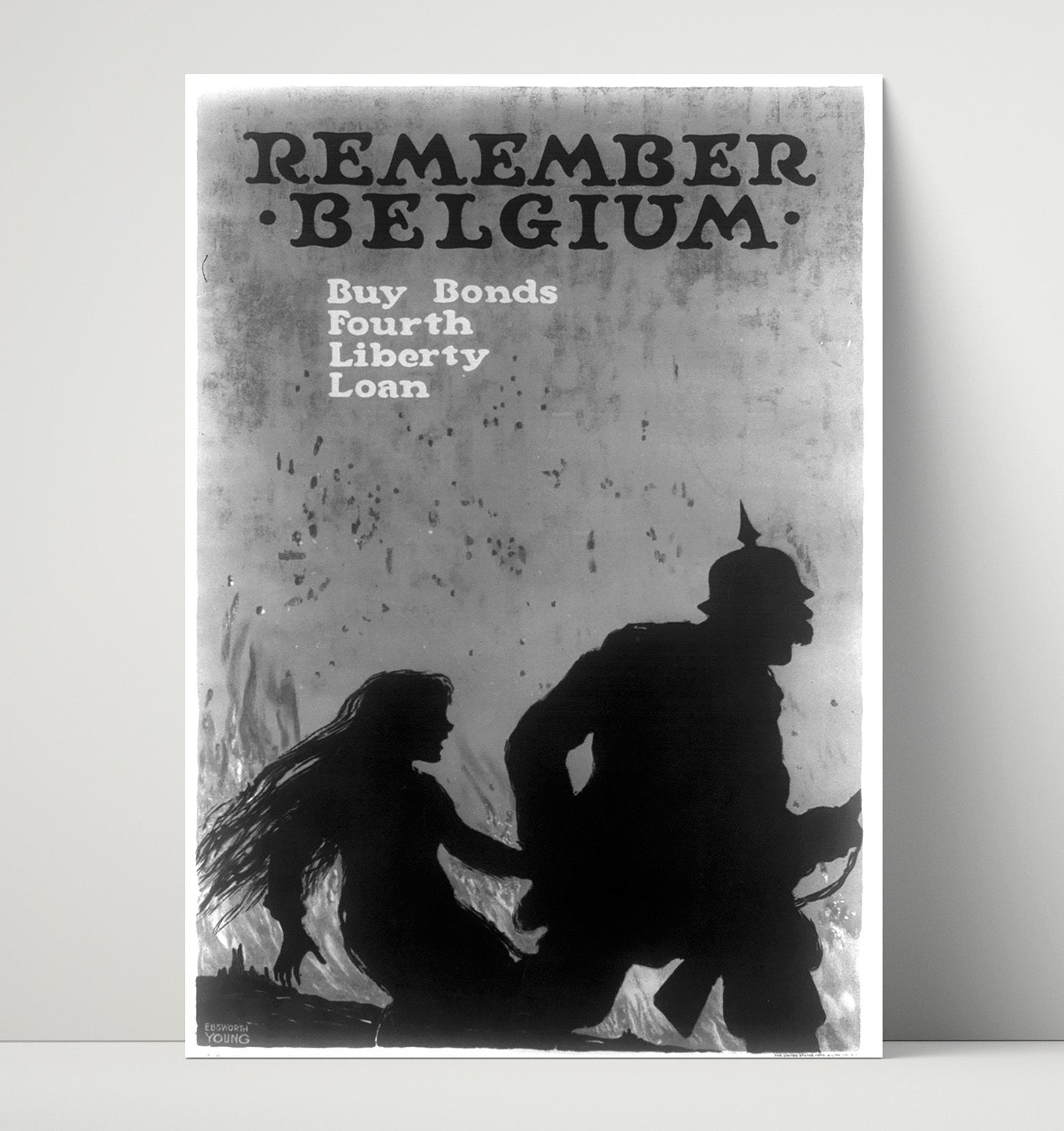 Vintage War Poster - Remember Belgium Buy Bonds 4th Liberty Loan Vintage War Wall Art - 16x20 Unframed Print