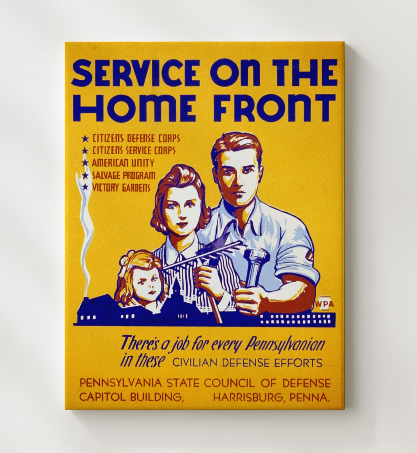 Service on the Home Front in Pennsylvania vintage war poster canvas wall art 20x24 Canvas