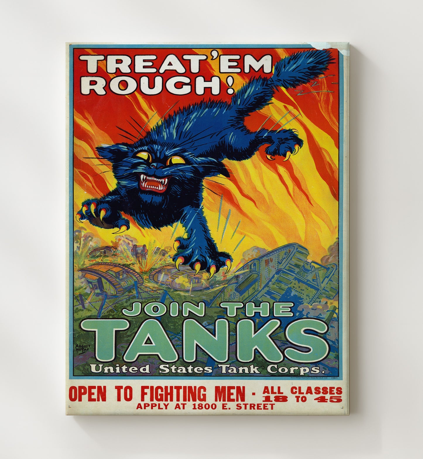 Treat 'Em Rough and Join the Tanks vintage war poster canvas wall art 20x24 Canvas