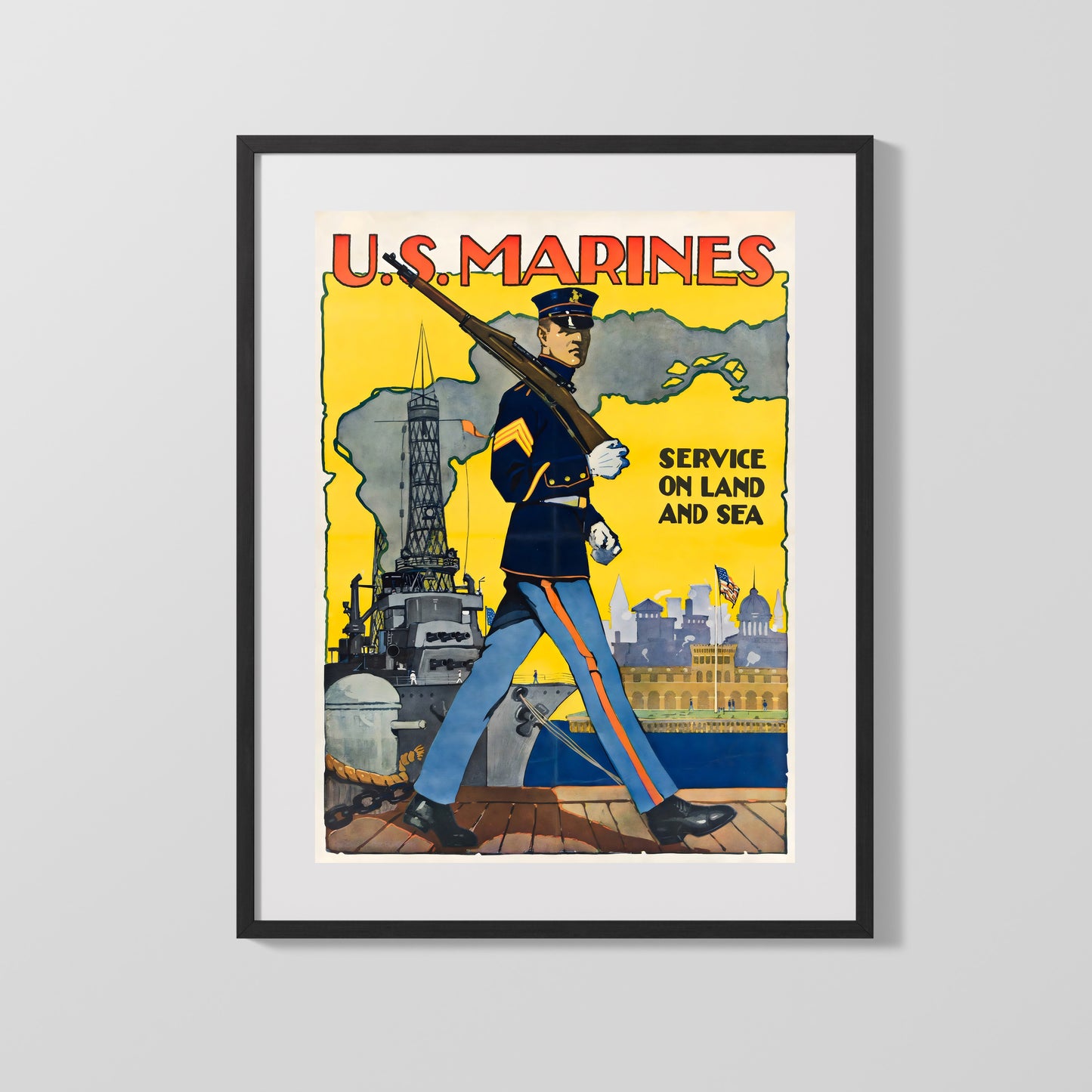 Vintage War Poster - U.S. Marines Service - Land and Sea