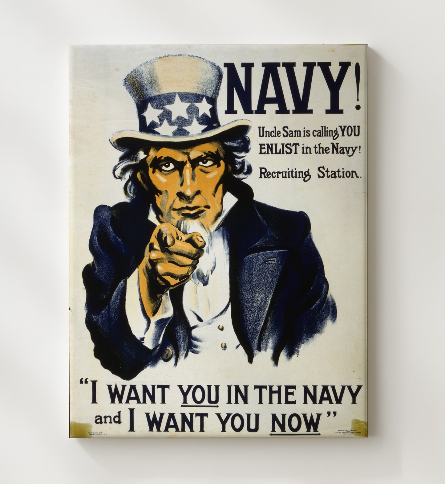 Uncle Sam Is Calling You for the Navy vintage war poster canvas wall art 20x24 Canvas