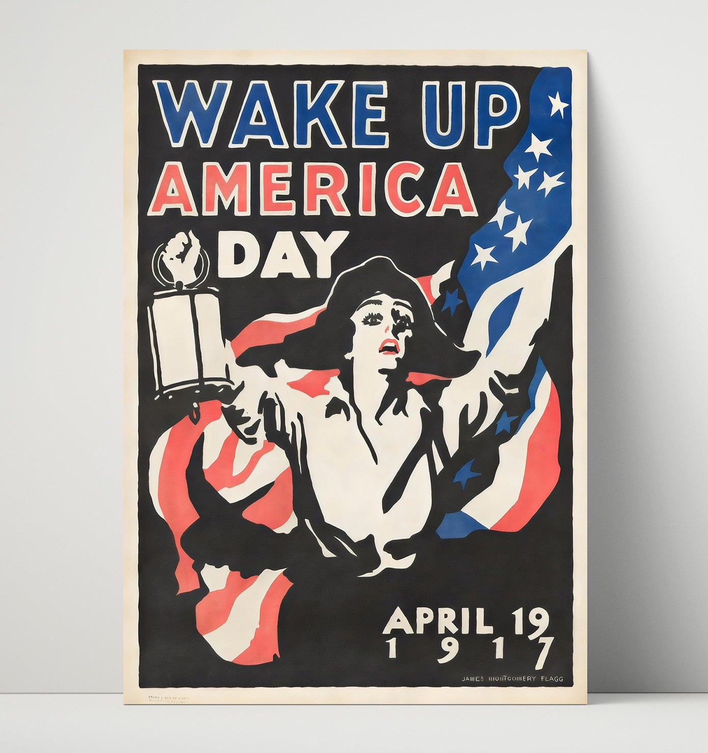 Vintage War Poster - Wake Up America Day - Lantern Call Vintage War Wall Art - 16x20 Unframed Print