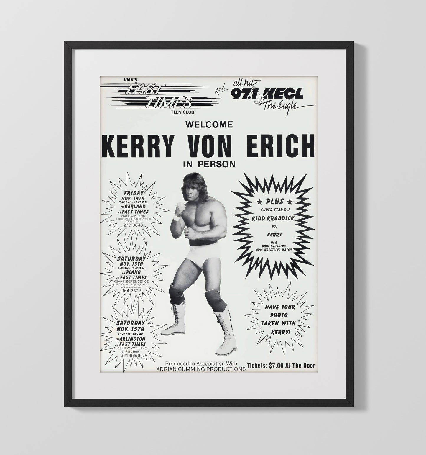 Kerry Von Erich - Vintage Teen Club Appearance Poster - Gallery Frame wrestling wall art