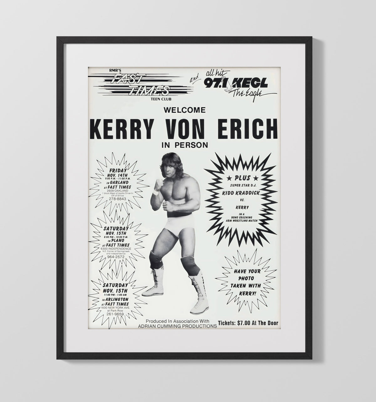 Kerry Von Erich - Vintage Teen Club Appearance Poster - Gallery Frame wrestling wall art