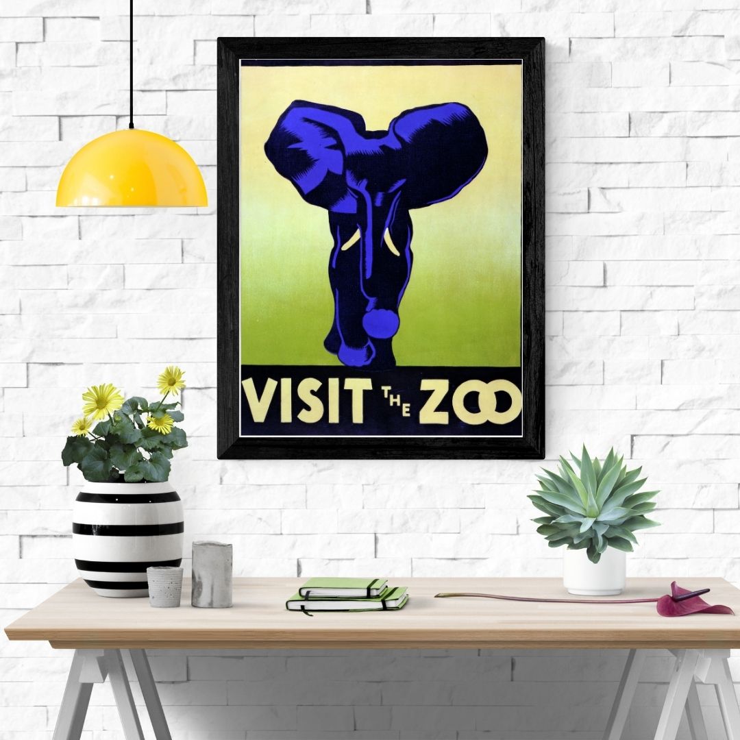 Travel Poster Print: Visit The Zoo - Elephant - vintageframedprints.com