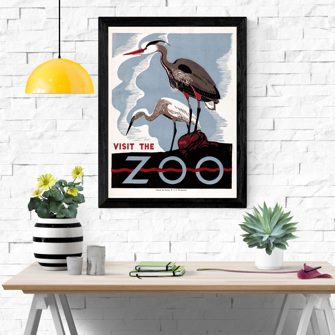 Travel Poster Print: Visit The Zoo - Cranes - vintageframedprints.com