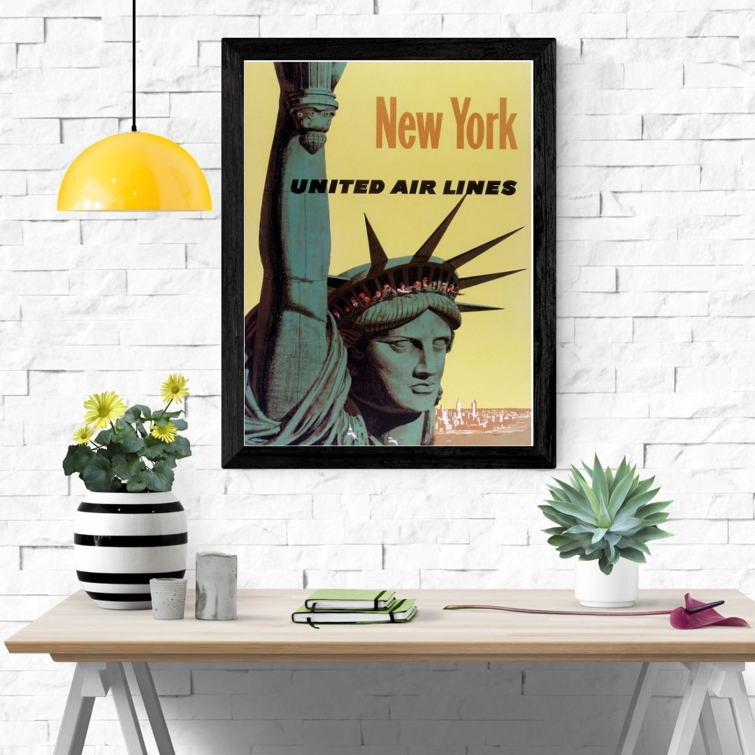 Travel Poster Print: New York - United Air Lines - Statue of Liberty - vintageframedprints.com