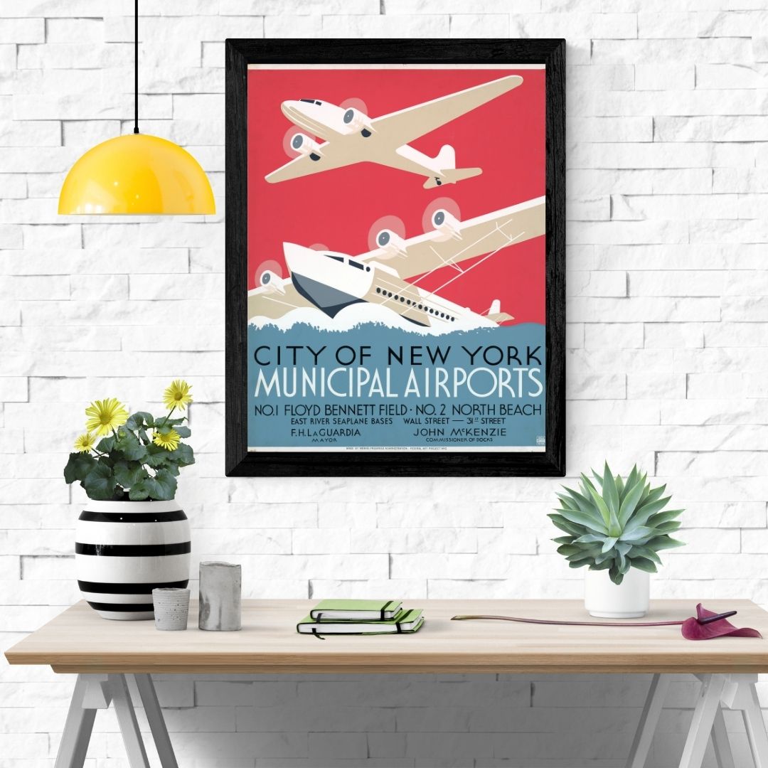 Travel Poster Print: City of New York - Municipal Airports - vintageframedprints.com