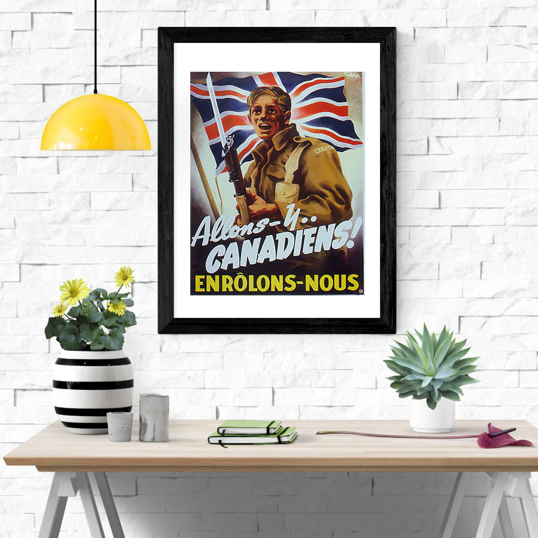 Canadian War Time Print: "Allons-y Canadiens!" - vintageframedprints.com