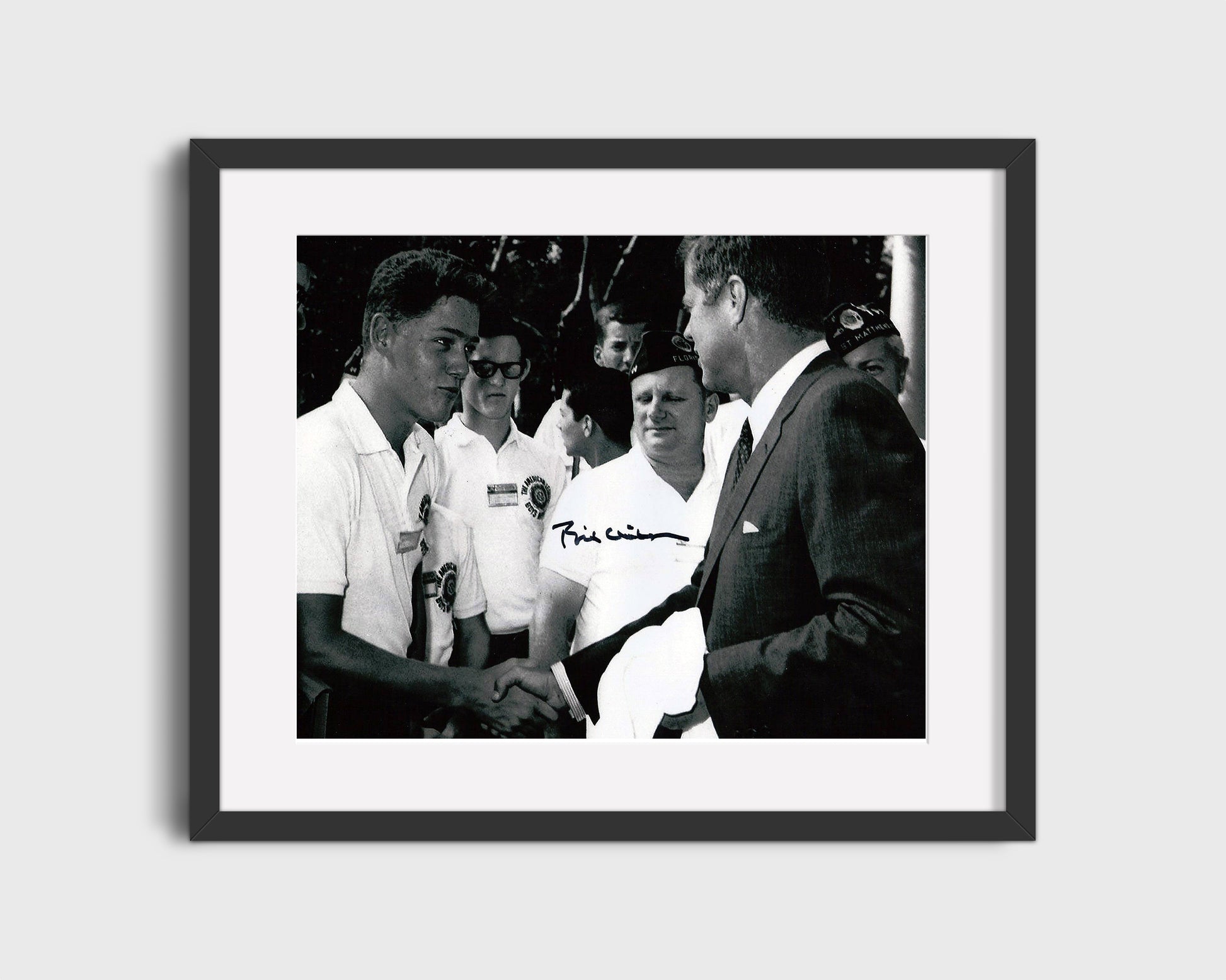 16x20 Framed Bill Clinton And JFK Autograph Promo Print - The Handshake - vintageframedprints.com