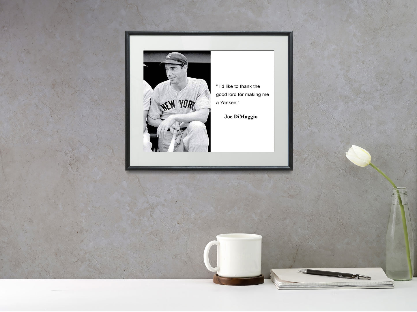 16x20 Framed Joe DiMaggio Quote - I'd Like to Thank The Good Lord for Making Me a Yankee - vintageframedprints.com