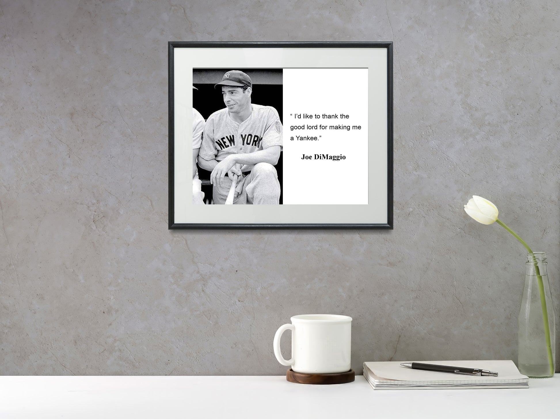 16x20 Framed Joe DiMaggio Quote - I'd Like to Thank The Good Lord for Making Me a Yankee - vintageframedprints.com