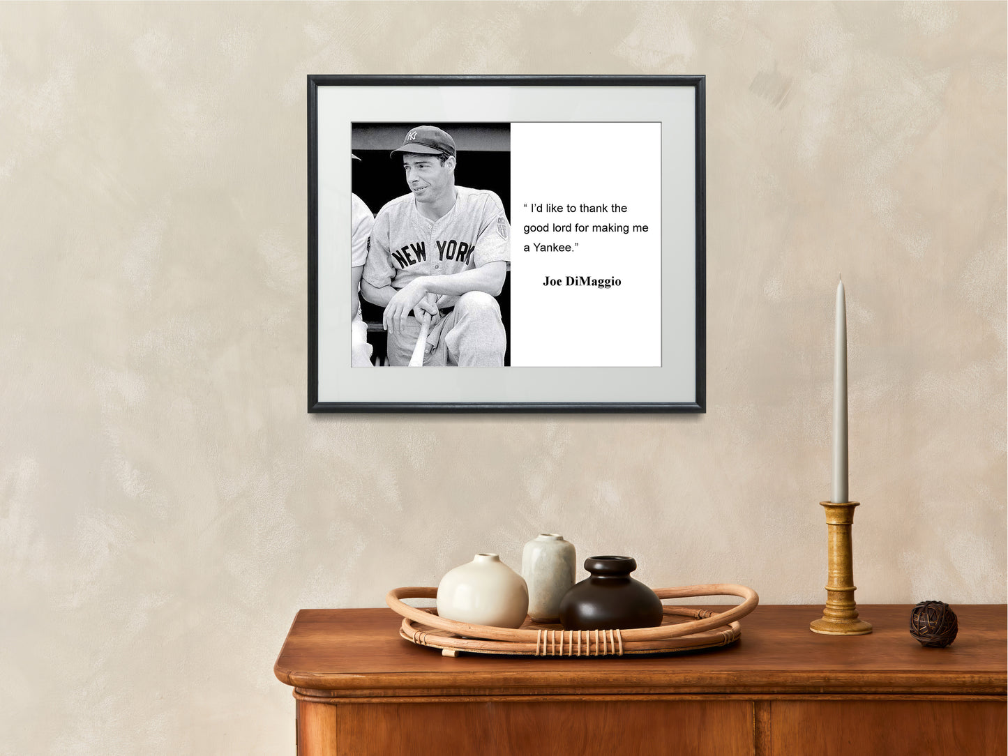 16x20 Framed Joe DiMaggio Quote - I'd Like to Thank The Good Lord for Making Me a Yankee - vintageframedprints.com