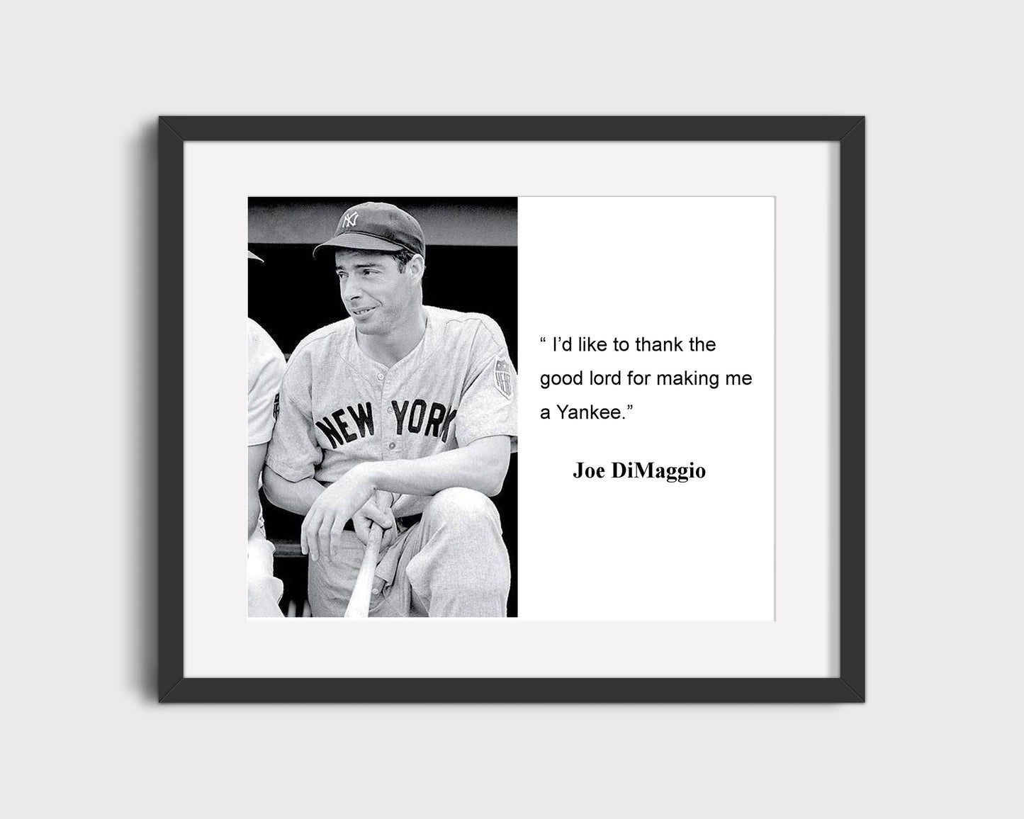 16x20 Framed Joe DiMaggio Quote - I'd Like to Thank The Good Lord for Making Me a Yankee - vintageframedprints.com