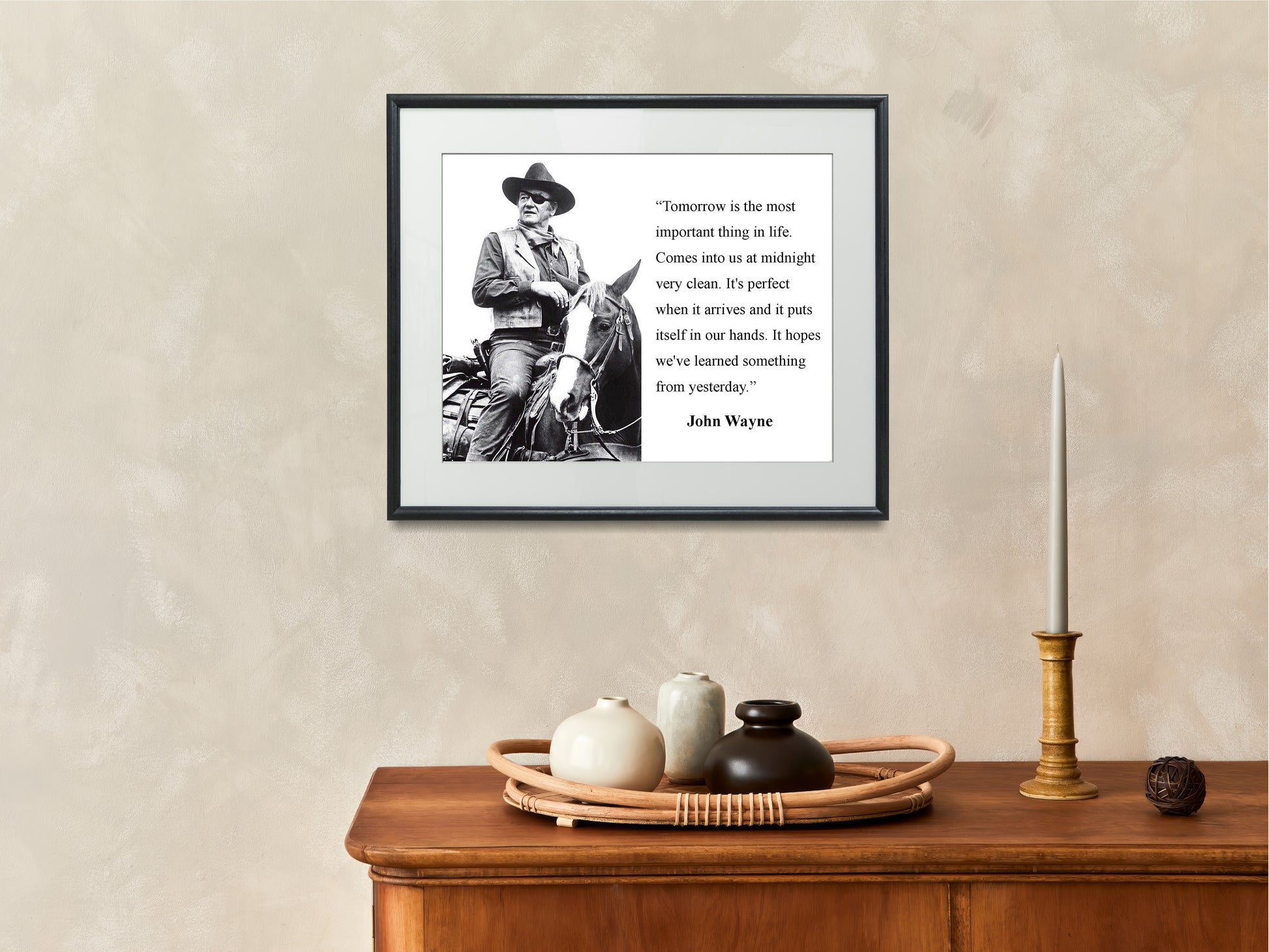 16x20 Framed John Wayne Quote - Tomorrow Is The Most Important Thing In Life - vintageframedprints.com