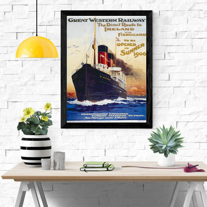 Travel Poster Print: Great Western Railway - Direct Route to Ireland 1906 - vintageframedprints.com