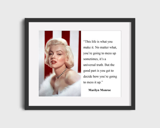 16x20 Framed Marilyn Monroe Quote - This Life Is What You Make It - vintageframedprints.com