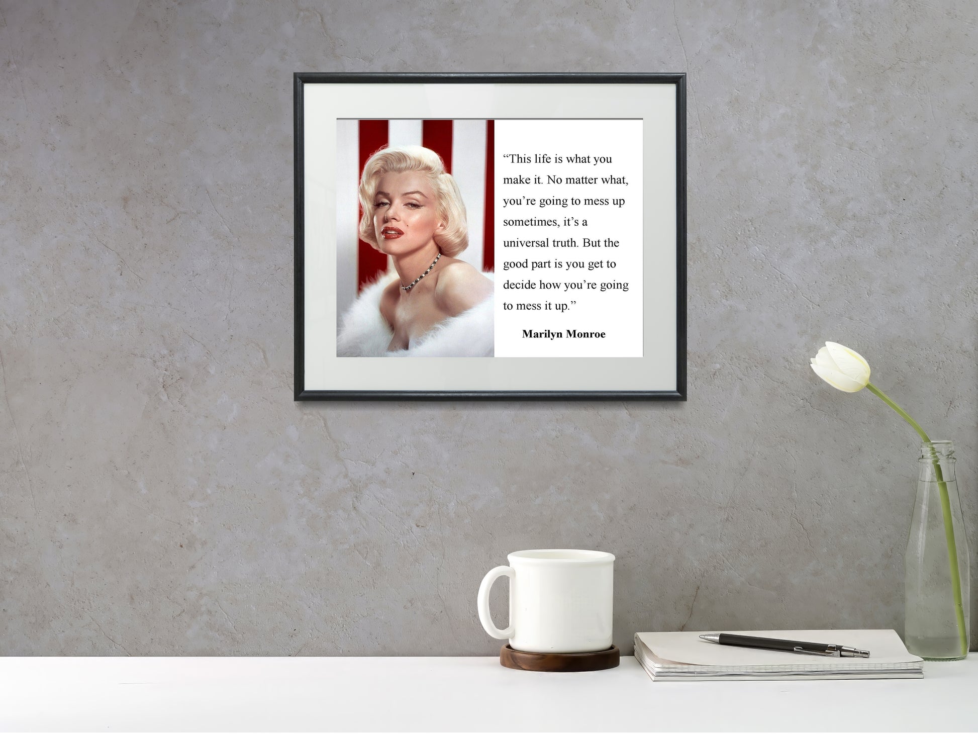 16x20 Framed Marilyn Monroe Quote - This Life Is What You Make It - vintageframedprints.com