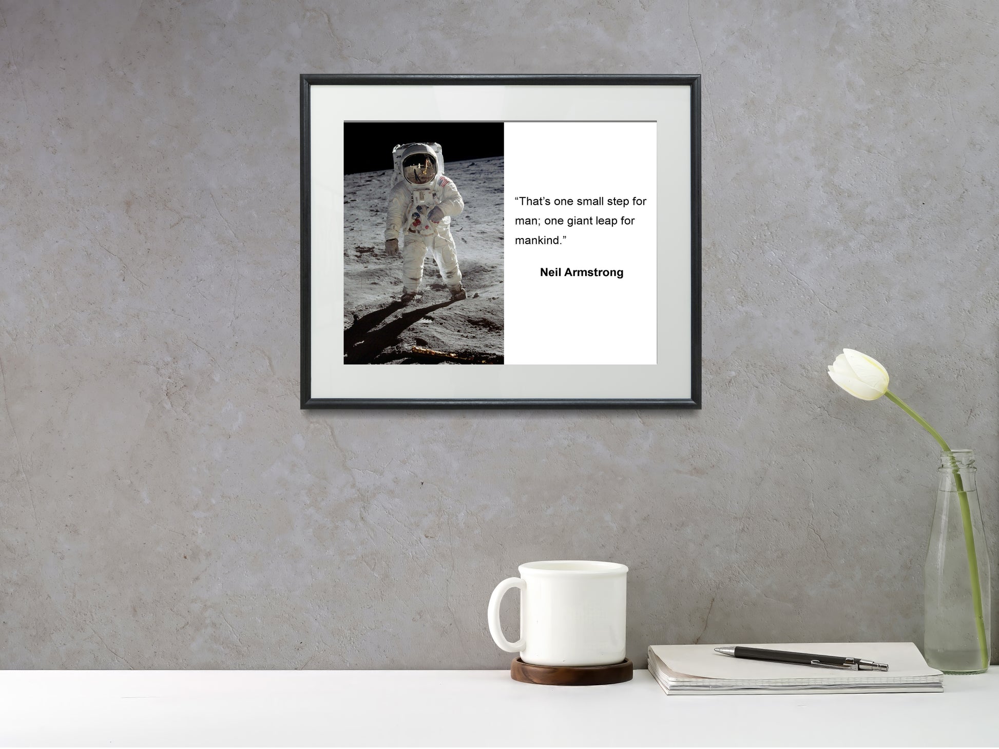 16x20 Framed Neil Armstrong Quote - One Small Step for Man - vintageframedprints.com