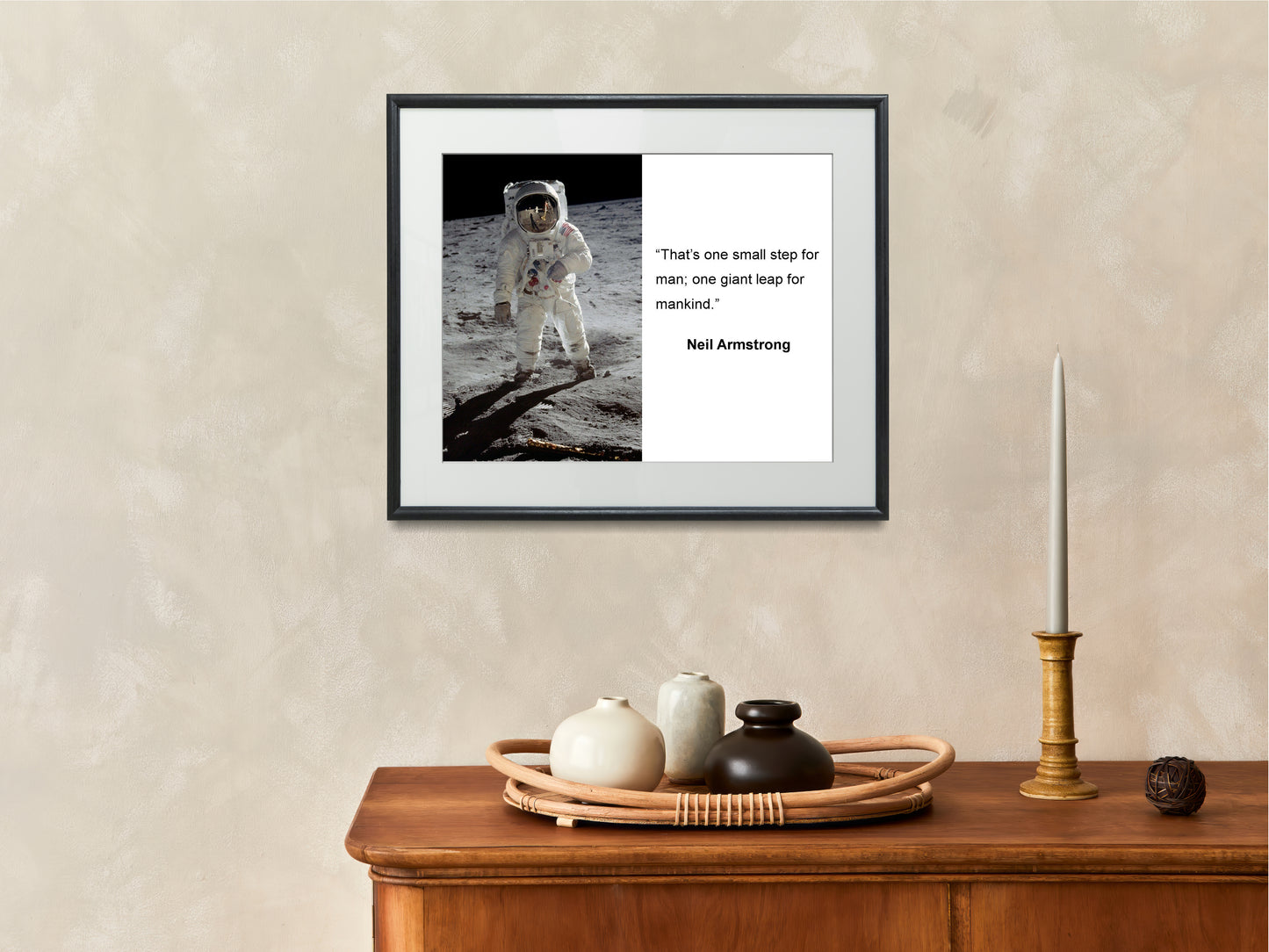 16x20 Framed Neil Armstrong Quote - One Small Step for Man - vintageframedprints.com