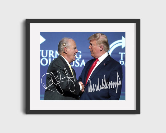 16x20 Framed Rush Limbaugh and Donald Trump Autograph Replica Print - Beacons of Democracy - vintageframedprints.com