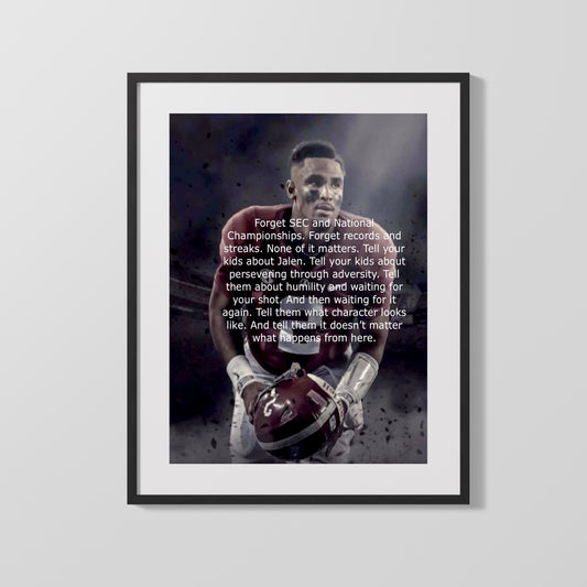 16x20 Gallery Frame Jalen Hurts Quote on Adversity - Alabama Football - vintageframedprints.com