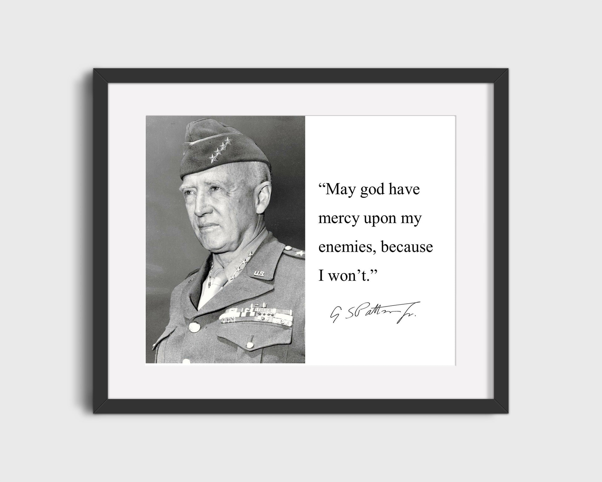 16x20 Framed George Patton Quote - Mercy on My Enemies - vintageframedprints.com