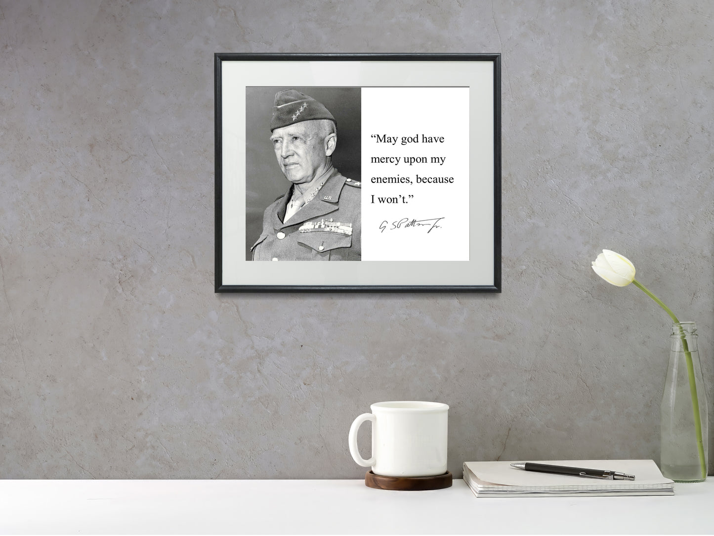 16x20 Framed George Patton Quote - Mercy on My Enemies - vintageframedprints.com