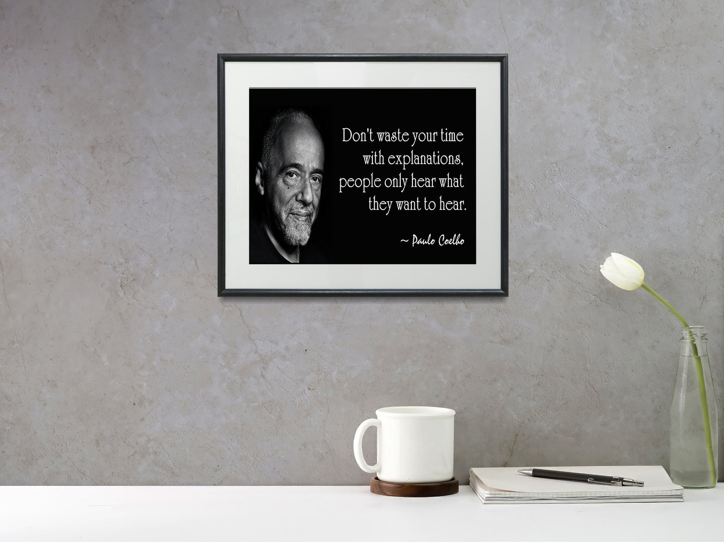 16x20 Framed Paulo Coelbo Quote - Don't Waste Time - vintageframedprints.com